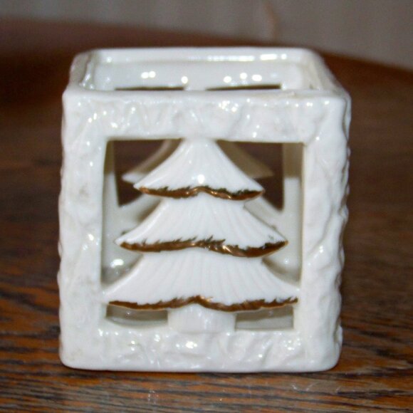 Snow Covered Pine Tree Candle Holder - Picture 2 of 3